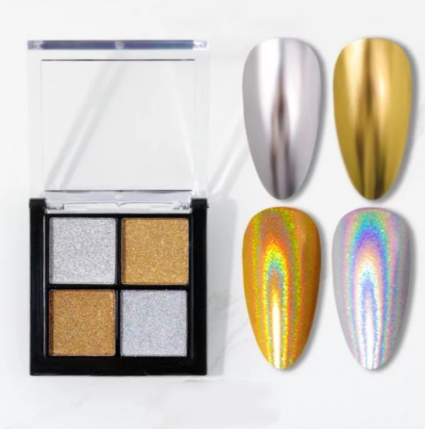 Polvo Espejo/Holográfico Dorado y Plata